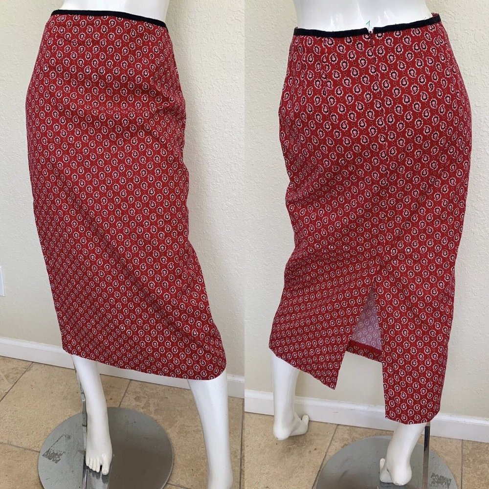 Vintage 90s Talbots Petites A Line Midi Skirt Red Paisley Bandana Print 4 Small